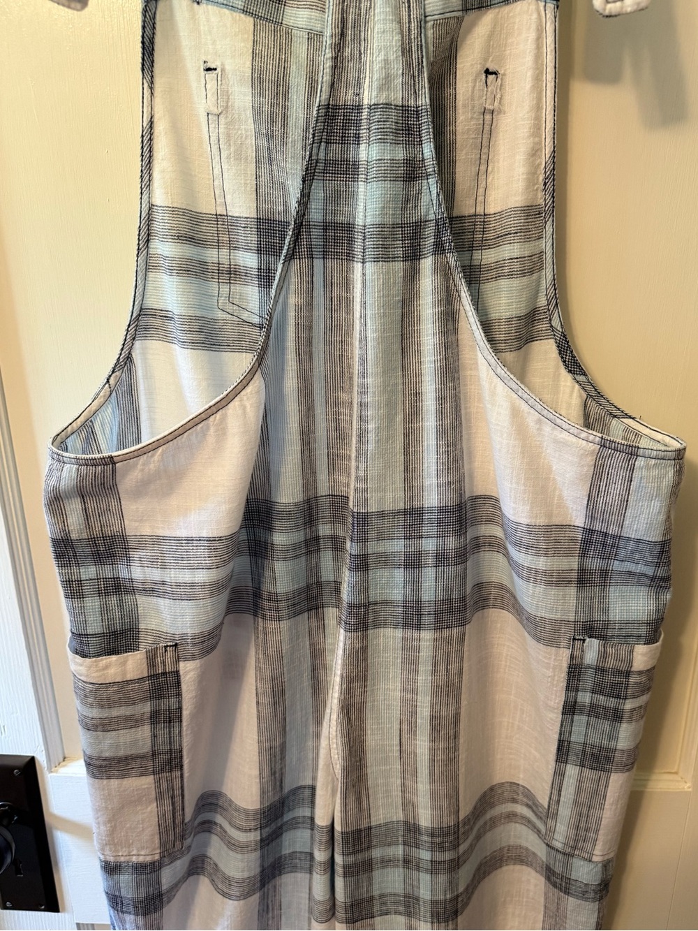 Aerie Blue & White Plaid Cotton Linen Feel Overalls - Picture 11 of 11